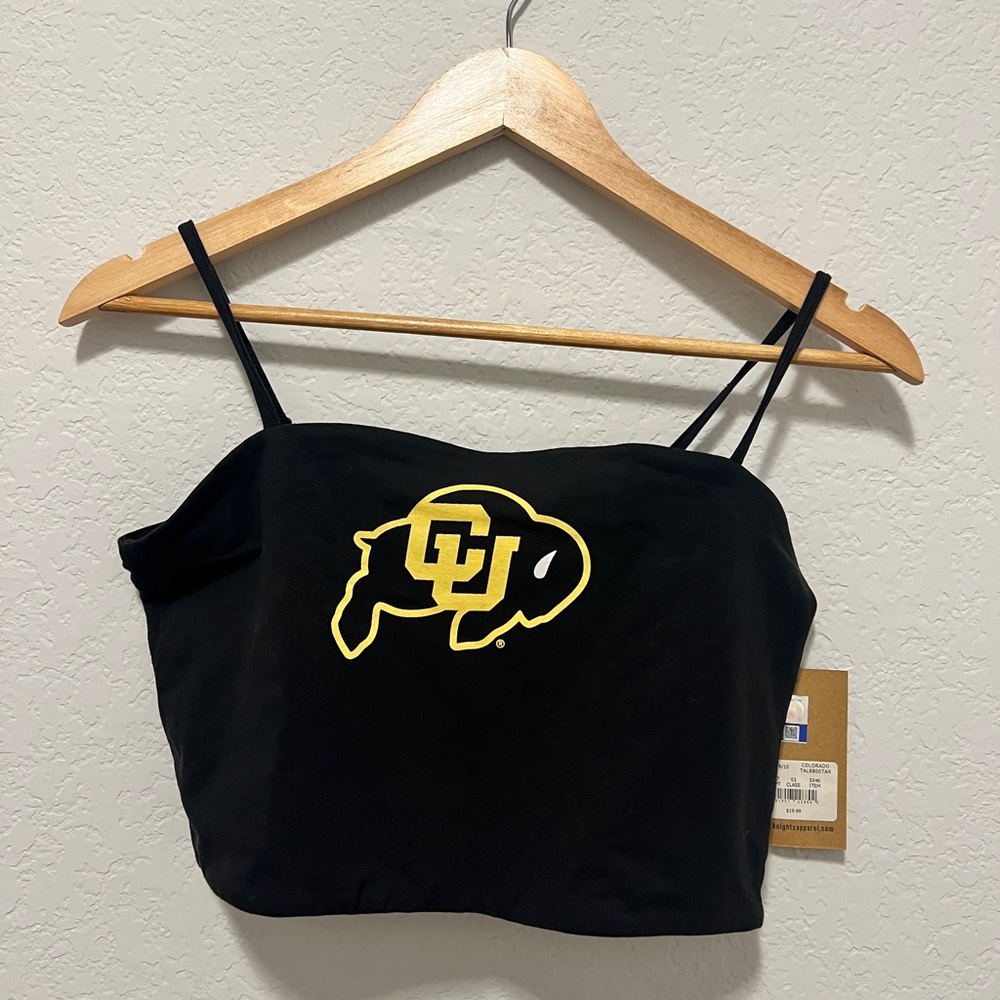 CU Boulder Black Crop Top with Gold Buffs logo